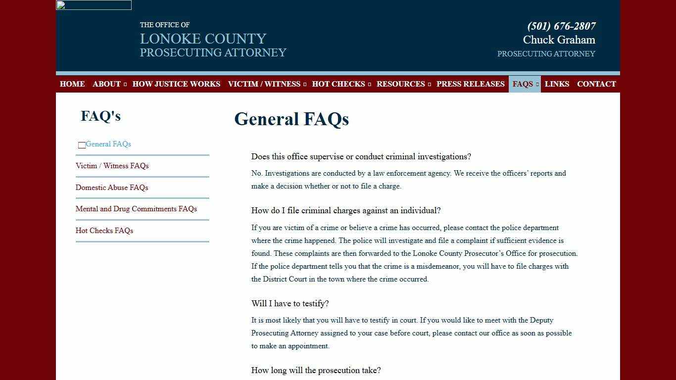 General FAQs - Lonoke County Prosecuting Attorney's Office
